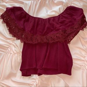 Wet Seal Red Lace Off the Shoulder Crop Top